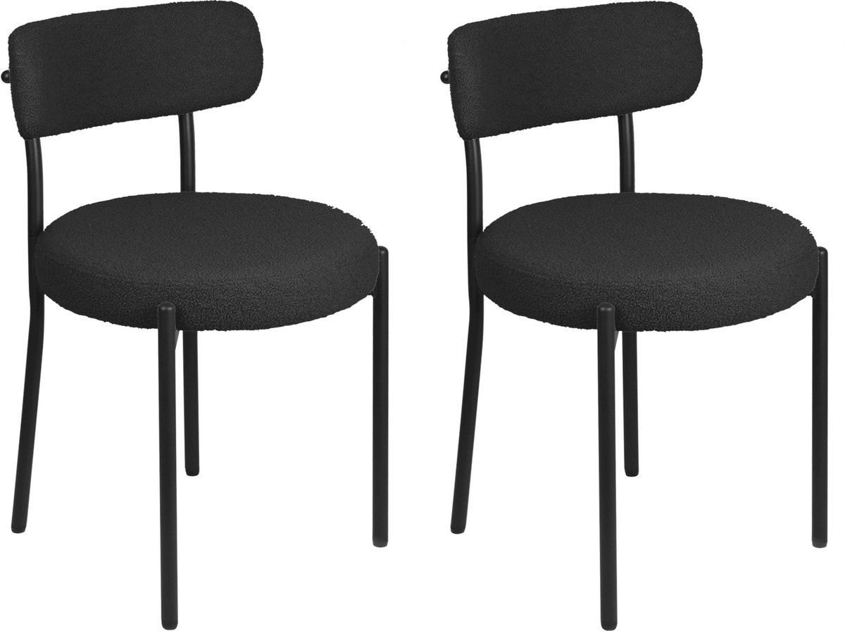 PIPIPOXER-Eetkamerstoel - Set Van 2 -metalen poten+Teddy Velvet, Zwart