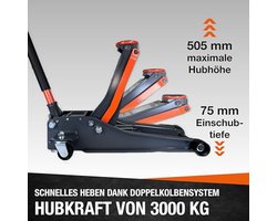 4T Extra Flakke Trolley Jack 3000 kg - Hydraulische Dubbel Piston