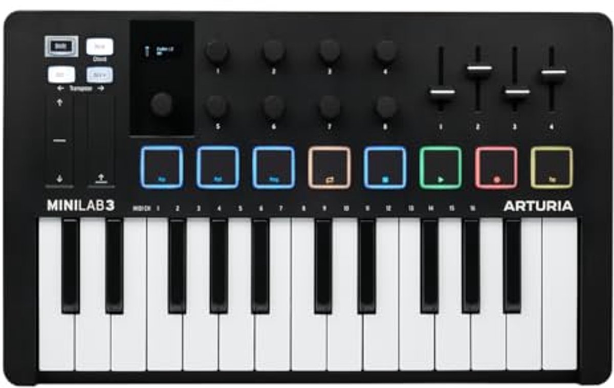MIDI Controller voor muziekproductie - 25 toetsen, 8 meerkleurige pads - ideaal voor beginners en professionals