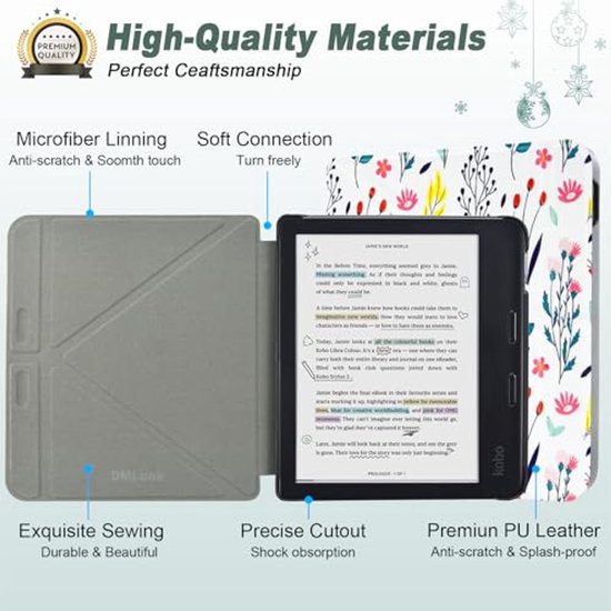 Hoes voor eReaders met Auto Sleep/Wake en Origami Standaard - PU-leer, Schokbestendig, Bloem — afbeelding 2