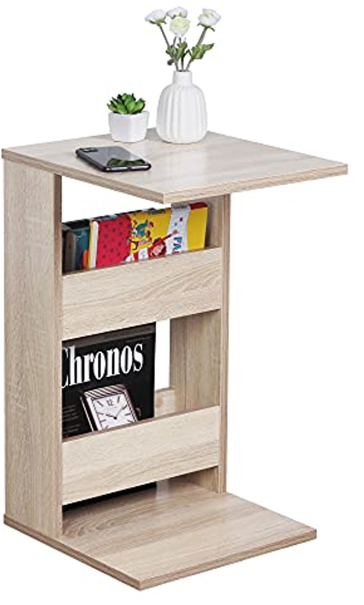 Kleine C-vormige bijzettafel 35 x 60 x 40 cm in eiken Sonoma bruin
