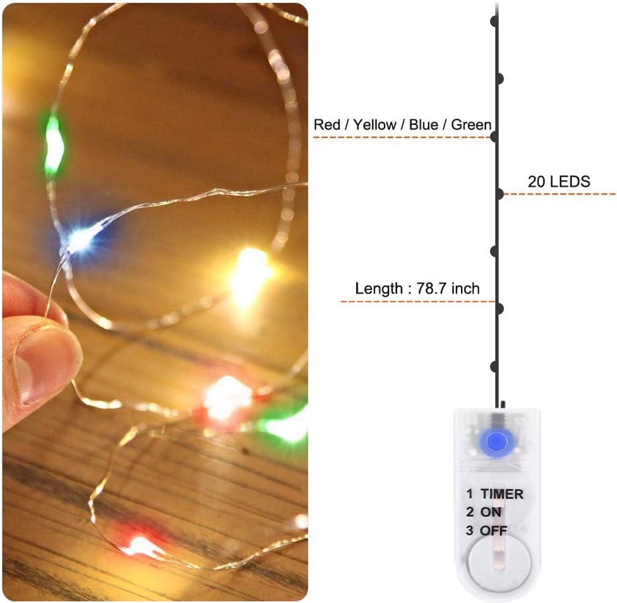 6-Pack LED Sfeerverlichting met Timer - 2m 20 LED Koperdraden - Batterij Aangedreven Decoratieve Lichtjes voor Kerst, Bruiloft en Feestjes