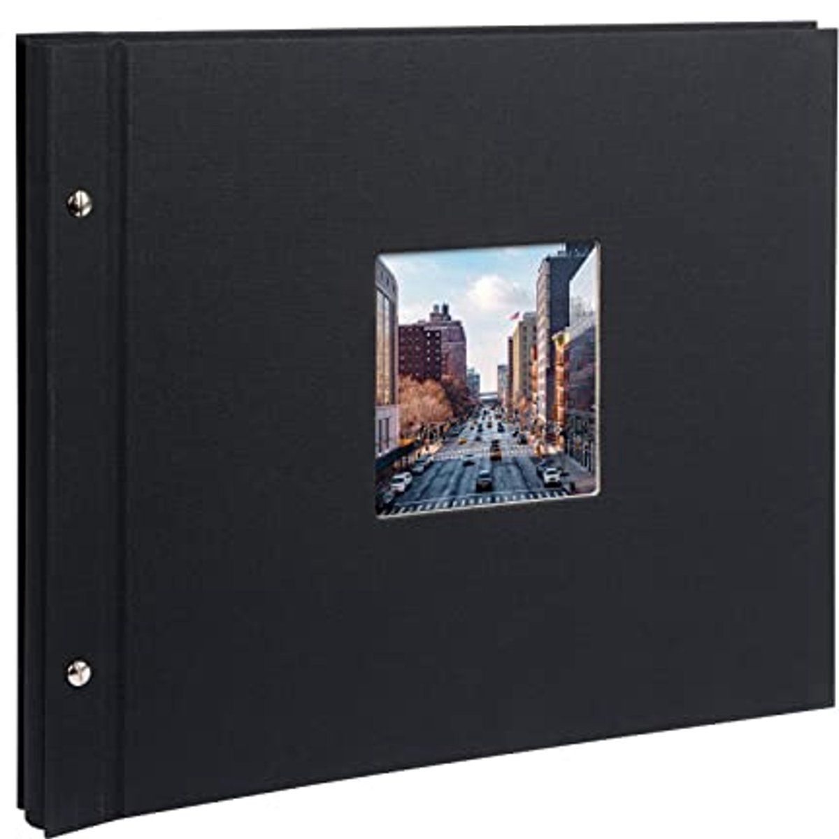 Schroefalbum met vensteruitsnijding, 39 x 31 cm, uitbreidbaar fotoalbum met 40 zwarte pagina's