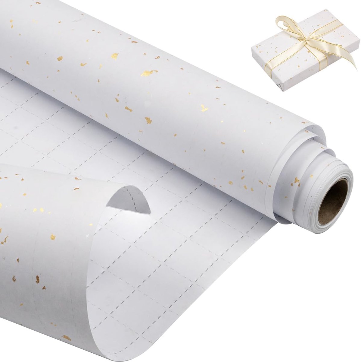 Verjaardagsinpakpapierrol 43 cm x 10 m Kraftpapier Recyclebaar voor Verjaardagen Bruiloft Babyshowers Feestgunsten Decoratie,Wit