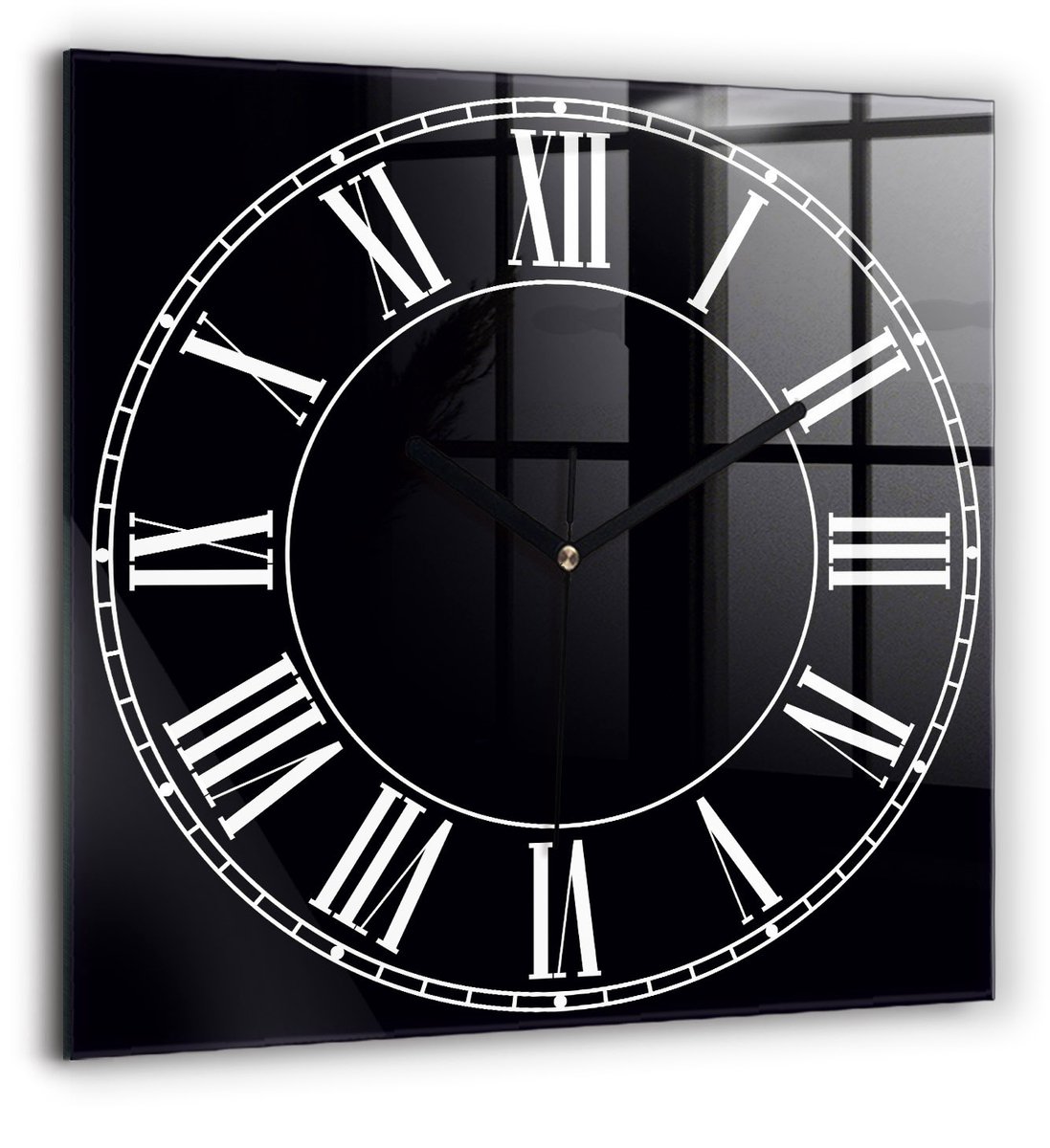 Wallfluent Wandklok - Zwarte Romeinse cijfers Klok als Muurdecoratie - 60 cm x 60 cm - Zwart Wandklok - Zwarte Handen - Klok zonder getallen - Wandklok voor in de Keuken - Klok met Print - Kunstzinnige Klok - Stijlvolle Klok