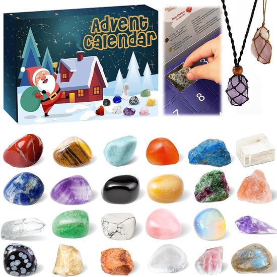 Adventskalender - Adventskalender 2025 - edelsteen - mineralen - stenen - 24 dagen - Kerstmis - countdown - adventskalender voor meisjes en jongens（26*18*3.5cm）
