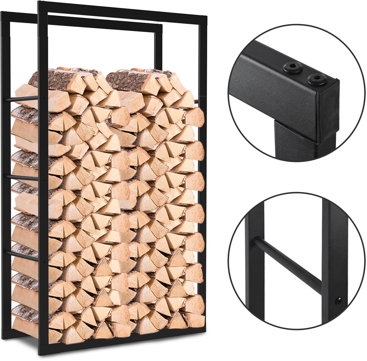 Houtbrander binnen/buiten 60 x 25 x 100 cm zwart metaal Houtbrander Easy Installation