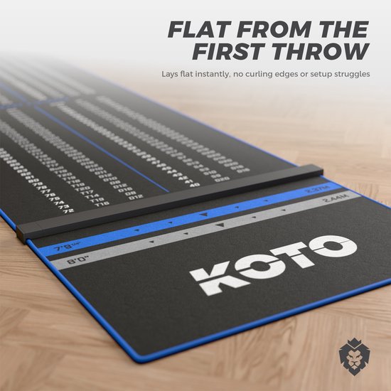 KOTO Oche Carpet Checkout Dart Mat Blauw 285 x 80 cm, Hoogwaardige Dartmat Incl. Verstelbare Oche, Antisliplaag, Werplijnen, Bescherming Vloer & Dartbord van KOTO — afbeelding 5