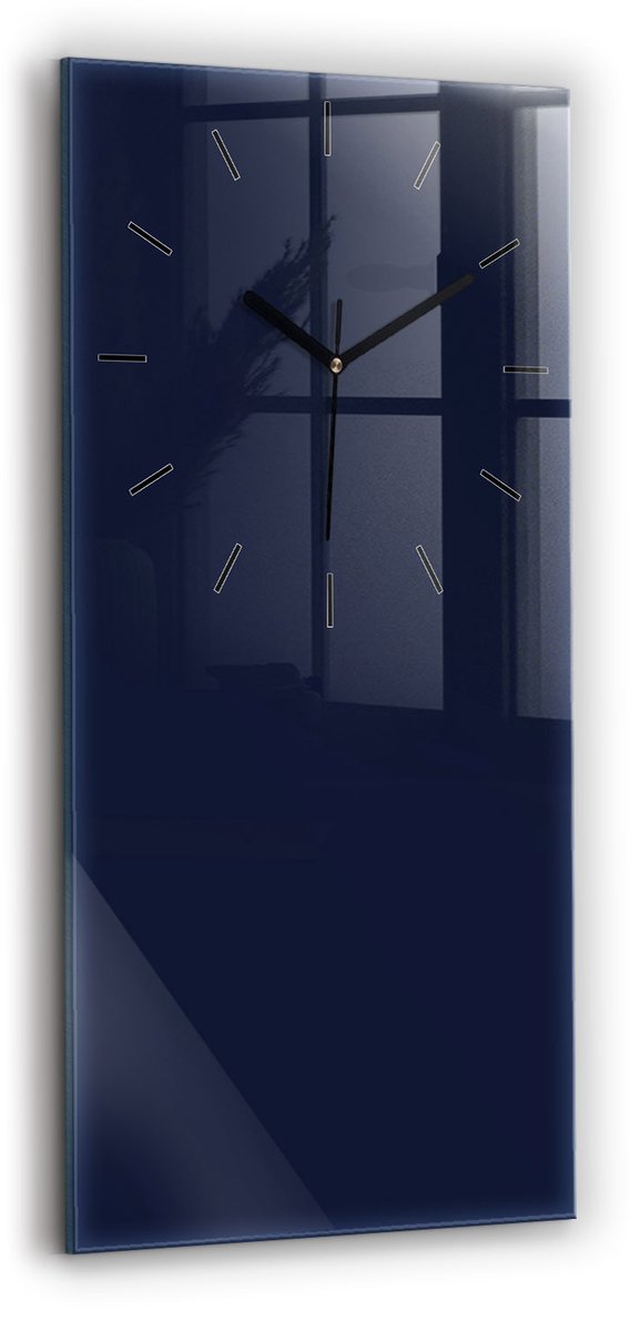 Wallfluent Wandklok - Donker marineblauw Glazen Klok Rechthoekige - 30 cm x 60 cm - Donker marineblauw Wandklok - Zwarte Handen - Wandklok Zonder Cijfers - Stille Wandklok Slaapkamer - Glas Klok - Industrieel Wandklok - Rechthoekige Glazen Wandklok