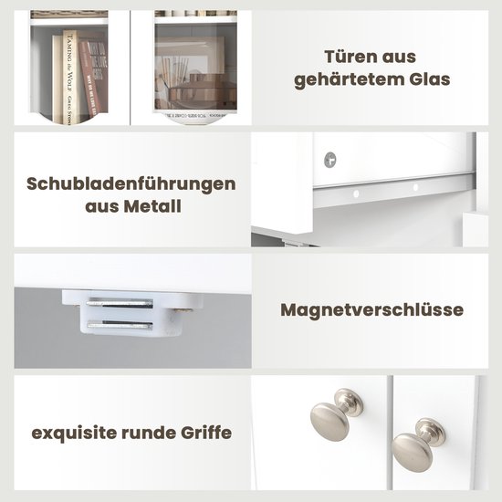 COSTWAY Badkamerkast, hoge badkamerkast met 4 deuren, lade en verstelbare plank, opbergkast voor woonkamer, badkamer, keuken, 60 x 30 x 160 cm (wit)