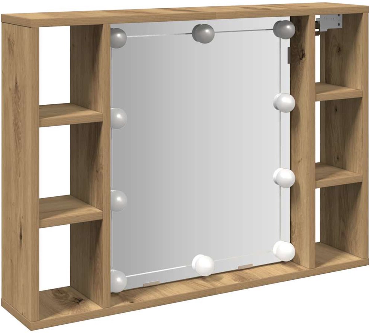 vidaXL - Spiegelkast - met - LED - 76x15x55 - cm - bewerkt - hout - artisanaal - eiken