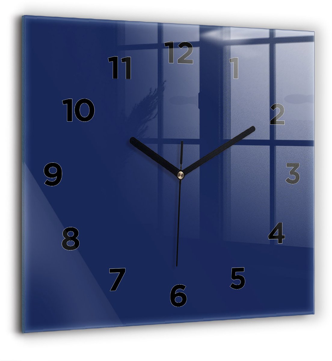 Wallfluent Wandklok - Marine Vierkante Glazen Klok - 60 cm x 60 cm - Marine Wandklok - Zwarte Handen - Wandklok Met Cijfers - Wandklok Glas Woonkamer - Vierkante Glazen Wandklok - Industrieel Wandklok - Vierkante Glas Klok