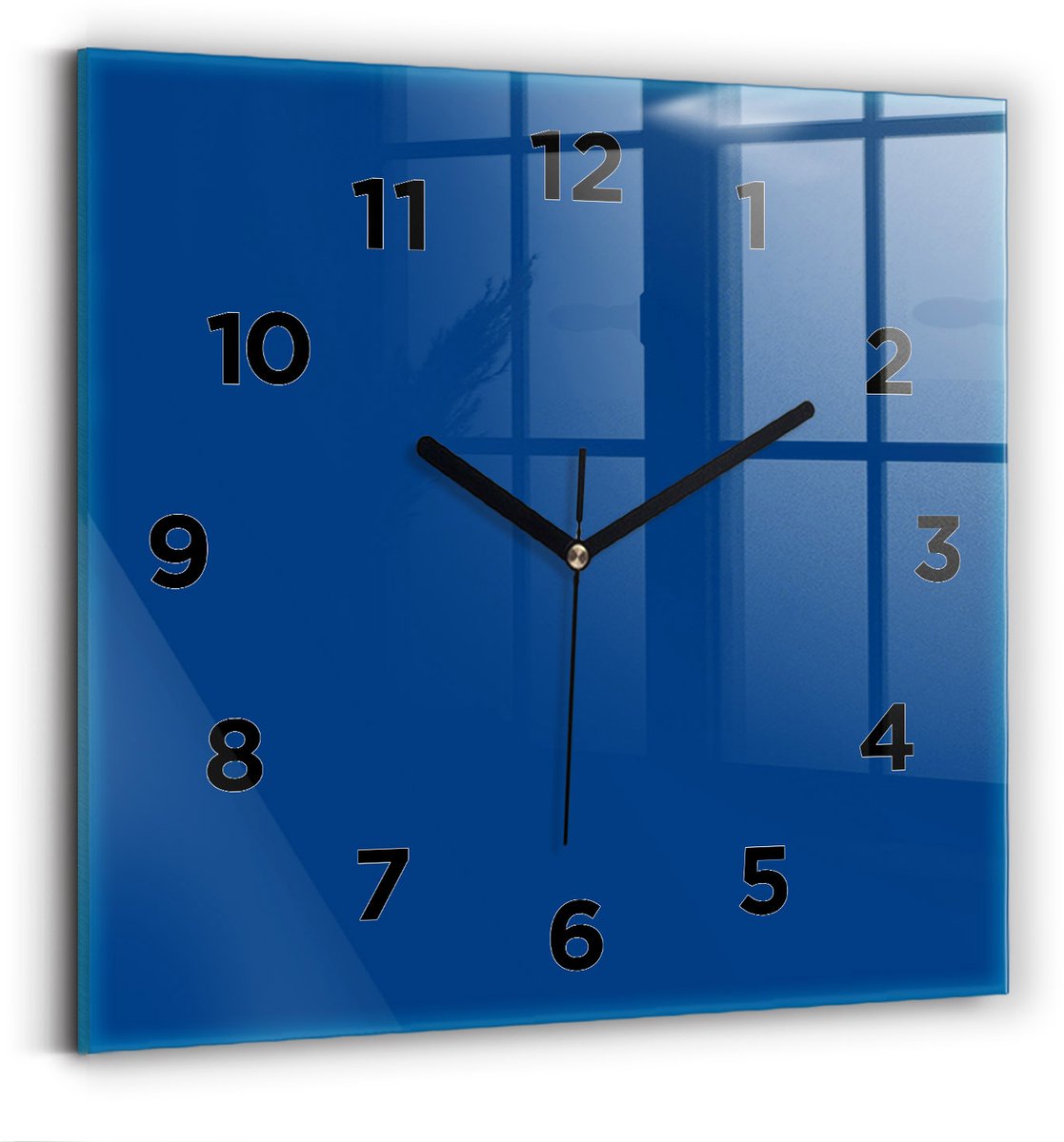 Wallfluent Wandklok - Blauw Vierkante Glas Klok - 30 cm x 30 cm - Blauw Wandklok - Zwarte Handen - Wandklok Met Cijfers - Wandklok Glas Woonkamer - Vierkante Glazen Klok - Minimalistisch Wandklok - Vierkante Glazen Wandklok