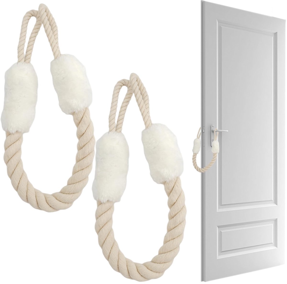 Ynkkvre - 2 Stuks Deurkoordklem Bescherming – Deurstopper Latch van Katoen – Multifunctionele Deurkoorden voor Deuren – Deurstopper voor Huisdieren en Kinderen (Wit)