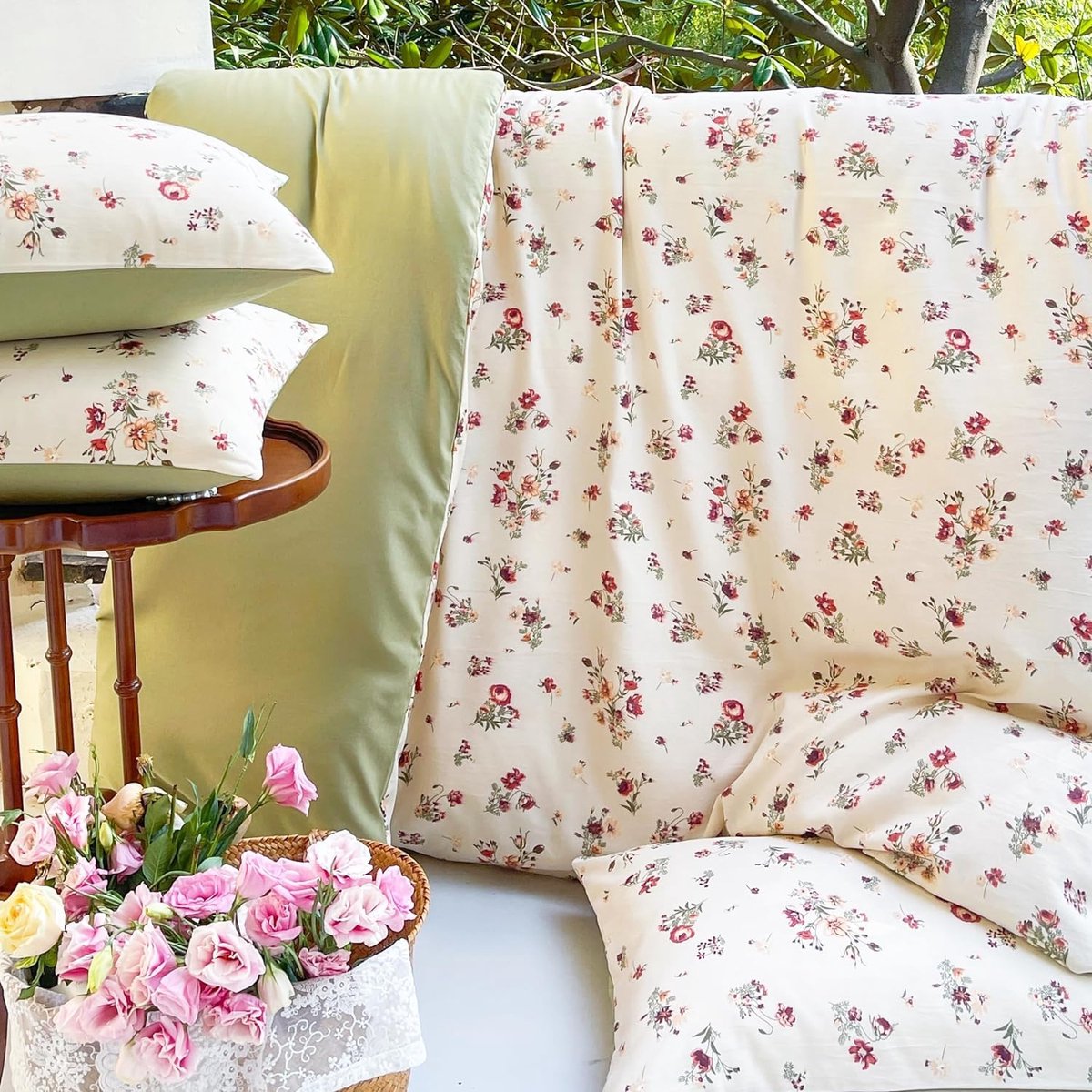 Azomor® Omkeerbaar microvezel dekbedovertrek met bloemenpatroon in landelijke stijl