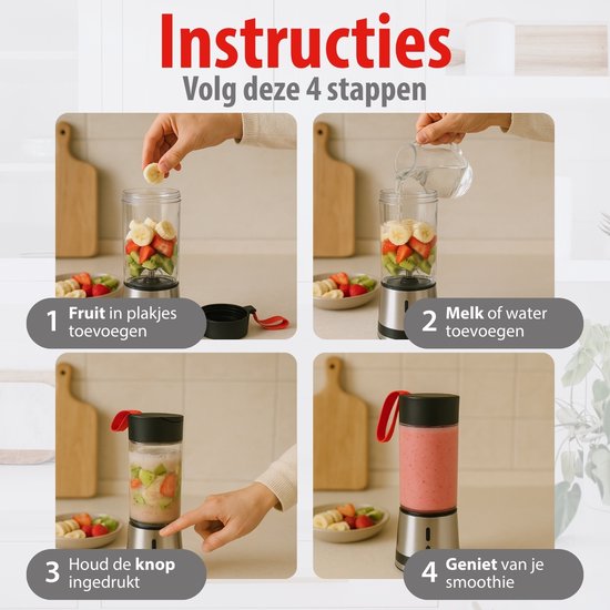 alpina Blender to Go 300ml - USB Oplaadbare Mini Blender - Draagbare Smoothie Maker 125W - RVS Keukenmixer met 1 Snelheid - Zilver van Alpina — afbeelding 3