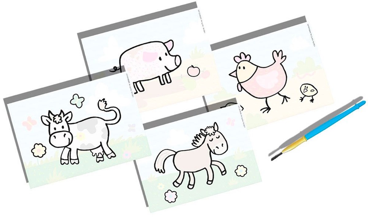 SES Creative- My First - Kleuren met Water - Boerderij dieren – verven - Zonder Geknoei - inclusief 4 kleurplaten en kwast - steeds opnieuw te gebruiken – 1 tot 4 jaar — afbeelding 2