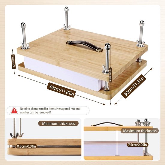 LIROPAU Boekbindersets, 30 cm x 20 cm houten boeken persgereedschap met