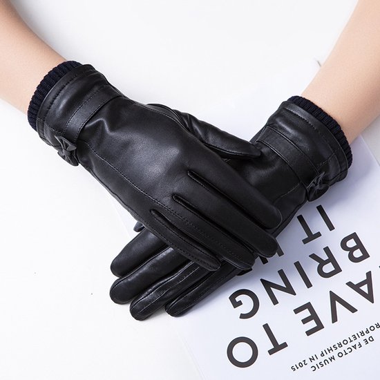 Handschoenen van echt leer - Warme dameshandschoenen van schapenvacht - Touchscreen - Stijlvolle winddichte handschoenen voor autorijden en fietsen - Superzachte voering Maat M