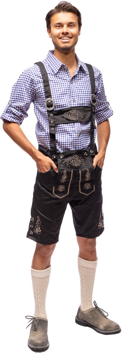 Samex® Lederhosen Man - Lederhose - Oktoberfest Heren - Carnavalskleding - Verkleedkleren mannen - Zwart - Maat XL