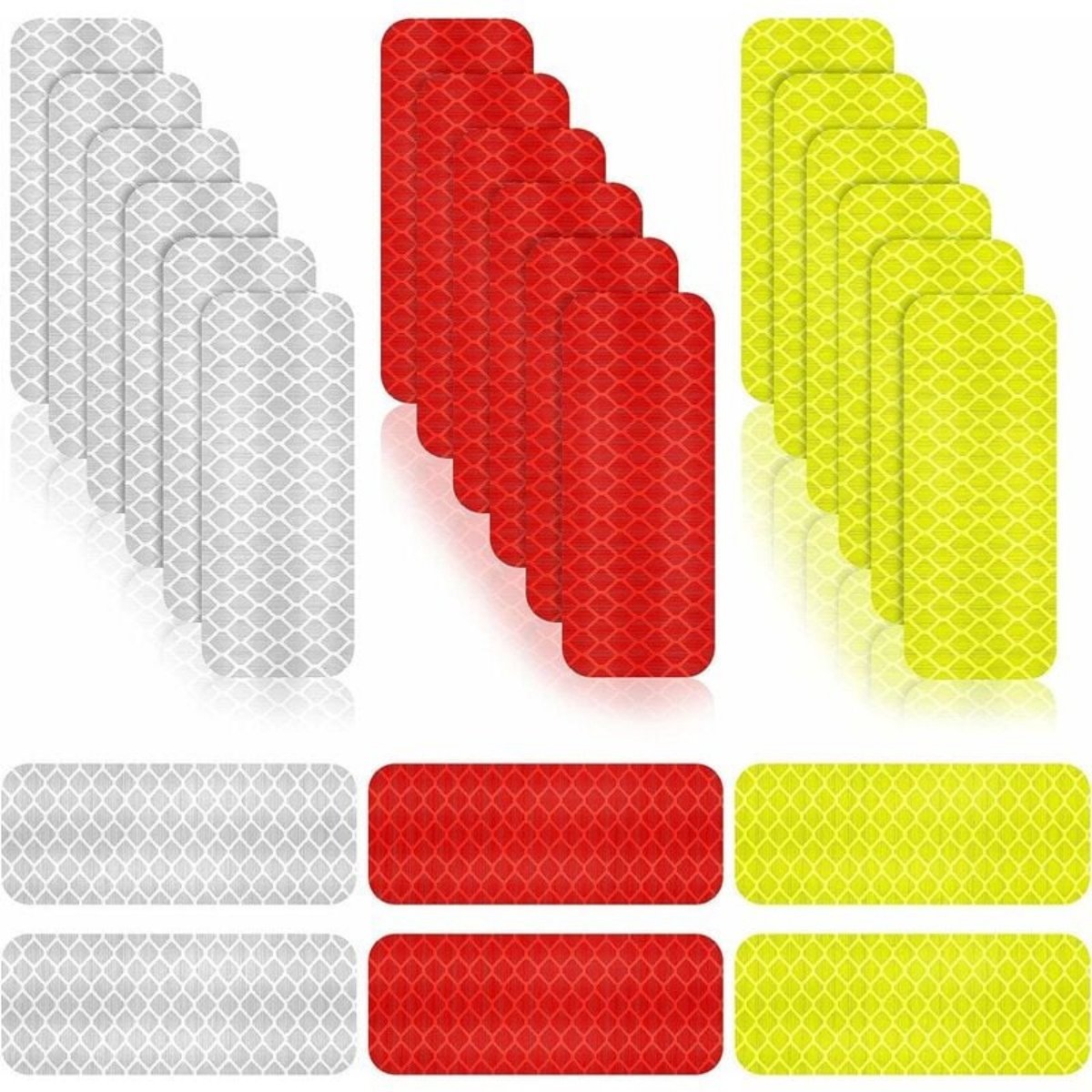 EXCITAT Reflecterende waarschuwingsstickers - Reflecterende stickers - Nachtzichtwaarschuwingsstickers - 3 x 8 cm - Voor fietsen - 24 vellen - 3 kleuren