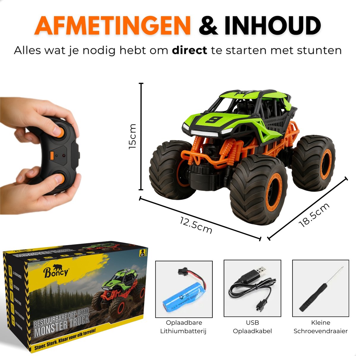 Boncy® Bestuurbare RC Auto Offroad - Monstertruck Car - Jongens Meisje Volwassenen - Monster Truck Robot Speelgoed Binnen & Buiten - Afstandbestuurbaar Race Drift Car - Afstandsbestuurbaar Raceauto Accu - Stuntauto - Bestuurbaar Elektrisch Autos Boot — afbeelding 8