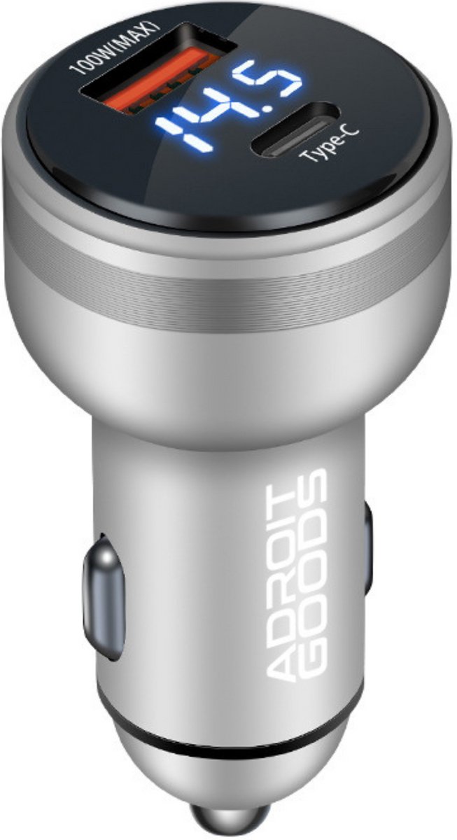AdroitGoods Autolader met Display – USB-A 100W & USB-C 30W - Snellader & Oplader voor in de auto