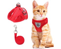 Gsedaox - Zacht borstharnas voor katten-Verstelbaar anti-Ontsnapping Kattenharnas met riem-Reflecterend - maat M Kattentuigje-Rood