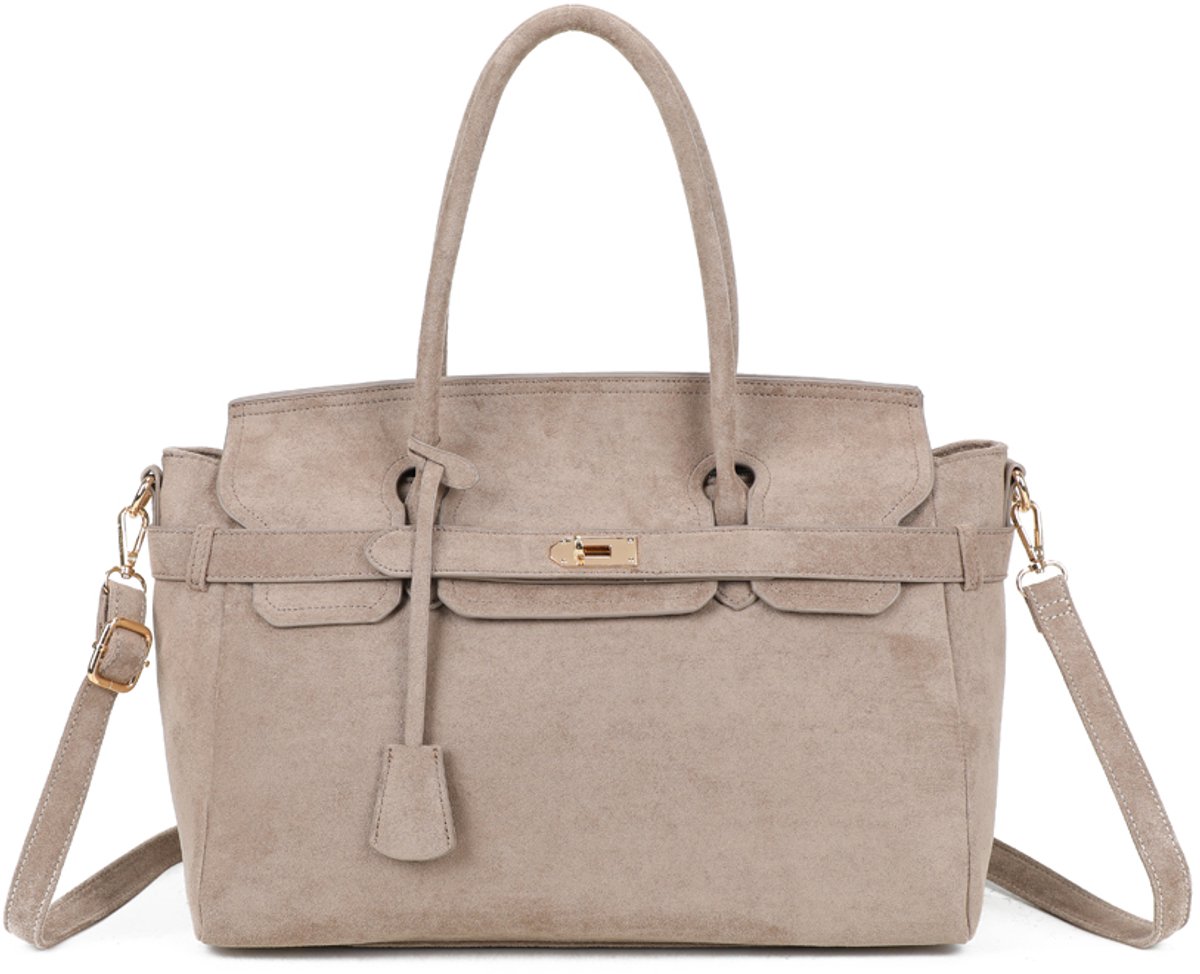 Gallantry® Dames Handtas – Vegan Suède leer- Schooltas - Werktas – Laptopvak 15”inch – Ruim, Casual & Zakelijk – Schoudertas - Crossbody - Damestas – D. Taupe
