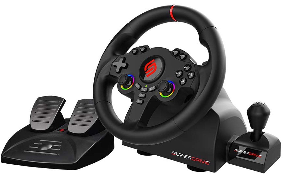 Subsonic Superdrive 220 RS-X Zwart USB Stuur + pedalen + versnellingspook Nintendo Switch, Nintendo Switch 2, PC, PlayStation 4, Xbox One, Xbox Series S, Xbox Series X