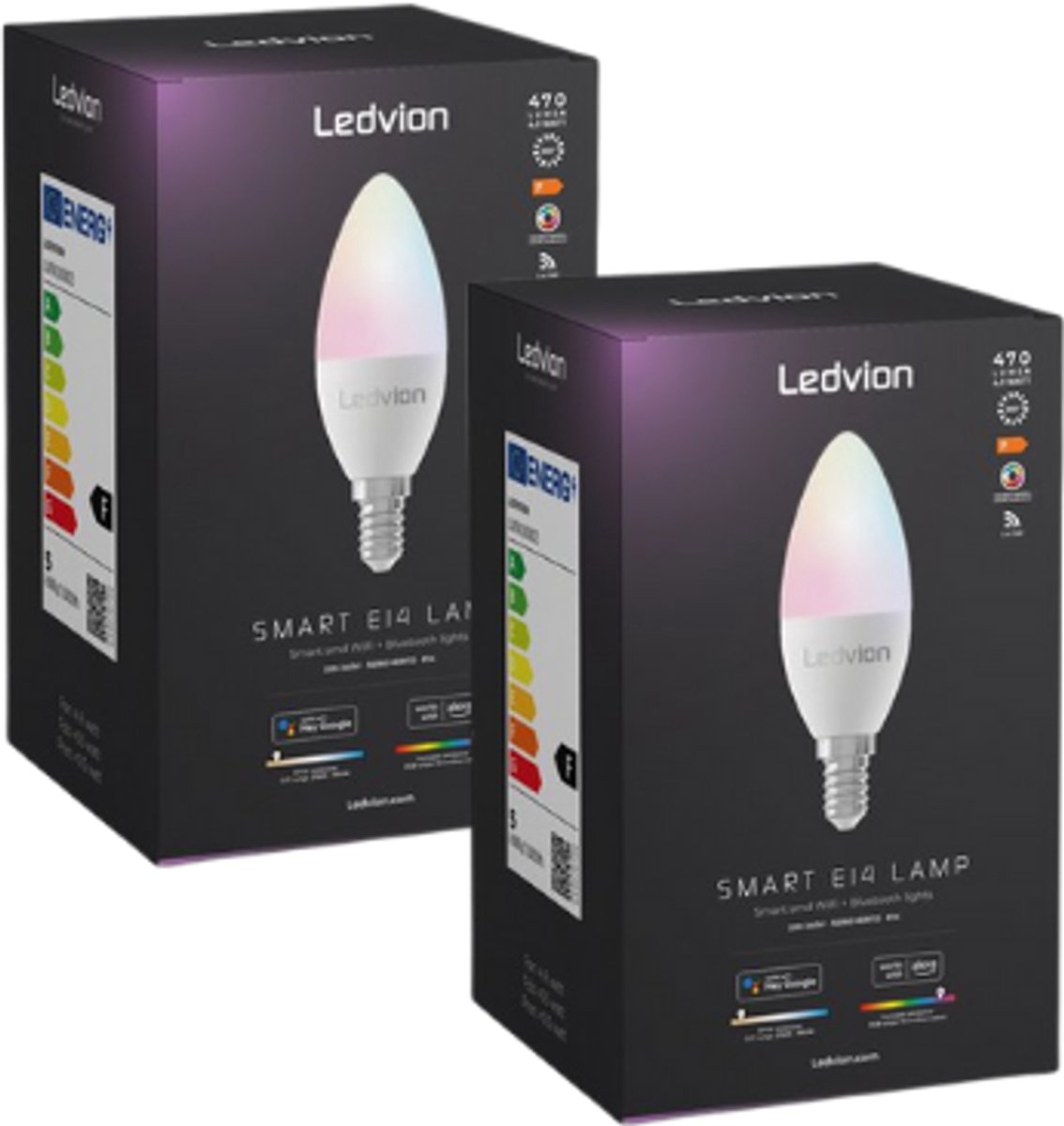 Smart E14 Lamp - Set van 2 - Ledvion RGB+CCT - Verbind met Wifi en Bedien Via App - Dimbaar - Lange Levensduur - Energiesparend