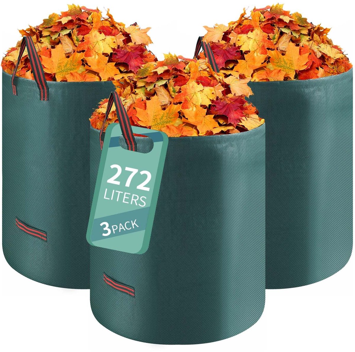 Unyqoos® Set van 3 x 272 Liter grote opvouwbare tuinafvalzakken met handgrepen en stevige constructie