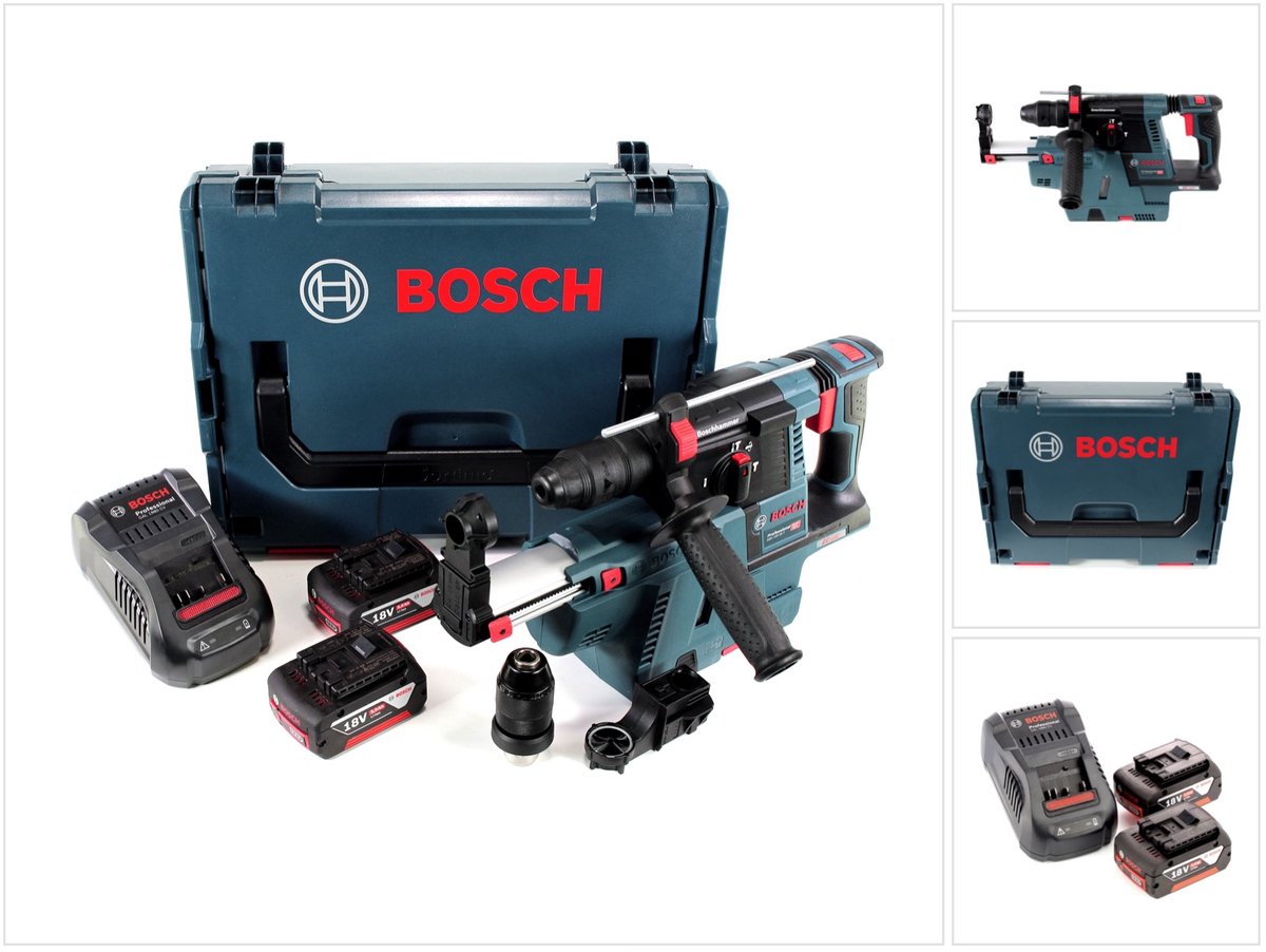 Bosch GBH 18V-26 F accuboormachine 18V 2,6J SDS-Plus in L-Boxx met GDE 18V-16 stofafzuiging, 2 x 5Ah accu en oplader