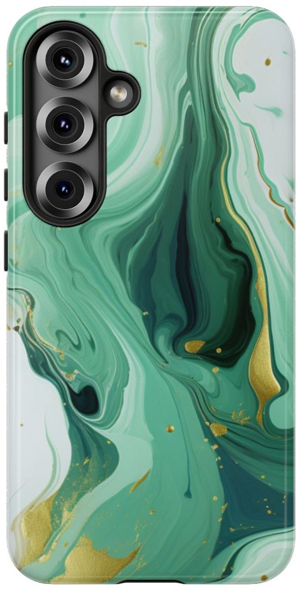 Groen-Gouden Marmerwerveling – Telefoonhoesje Geschikt voor Samsung Galaxy S25