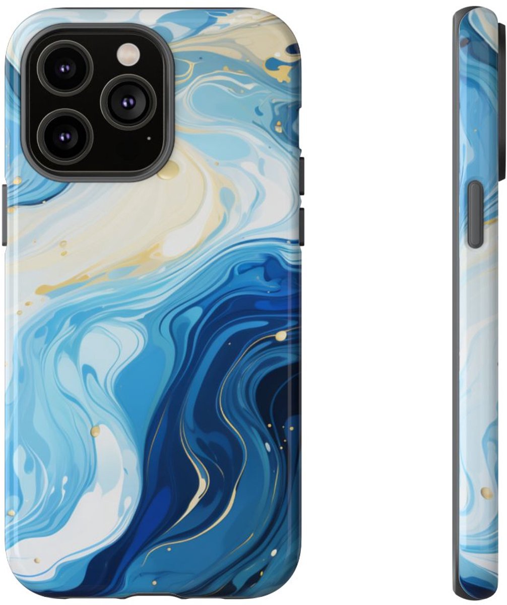 Blauw-Witte Marmer Abstract – Telefoonhoesje Geschikt voor iPhone 14 Pro Max