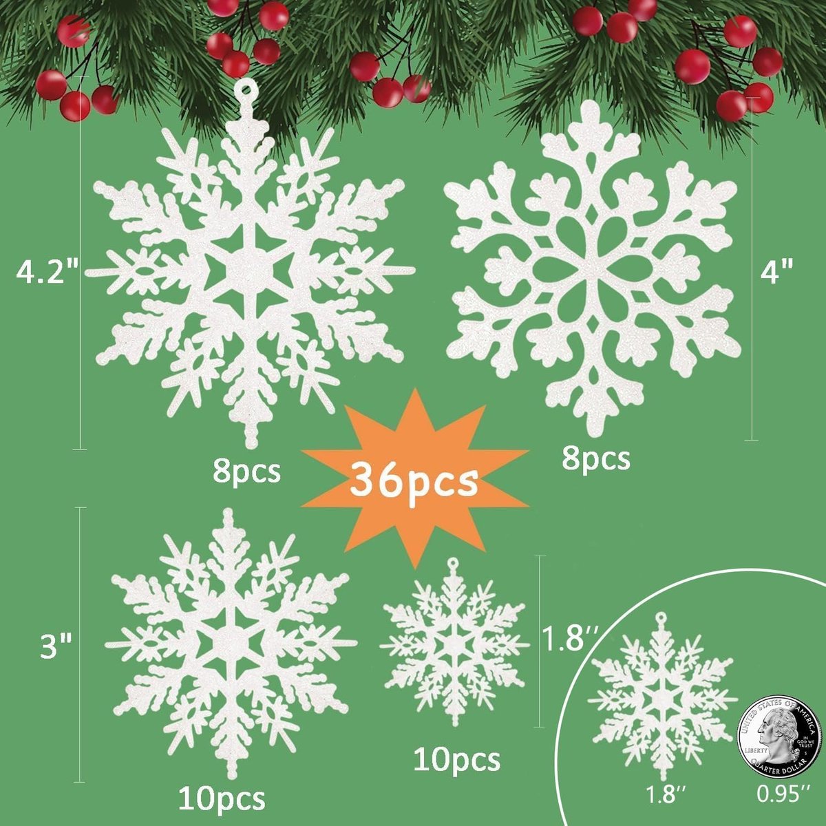 Sneeuwvlokken - Kerstboomversiering - Sneeuwvlokversiering voor in de boom - Plastic glitter witte sneeuwvlokversiering - Kerstdecoratie voor binnen in winterwonderland - 36 stuks - wit – foto 5