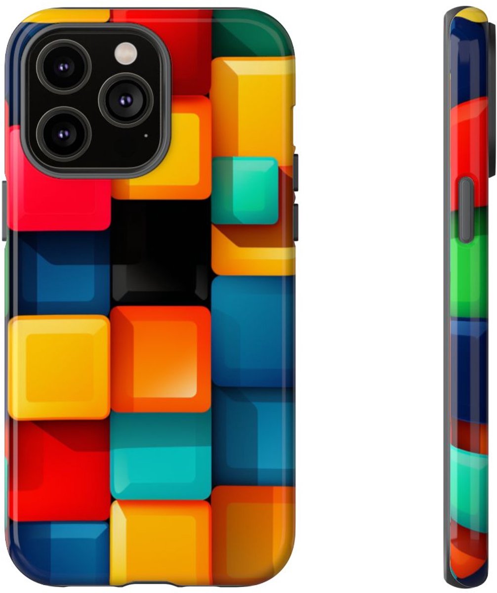 Kleurrijk 3D Vierkantenpatroon – Telefoonhoesje Geschikt voor iPhone 14 Pro Max