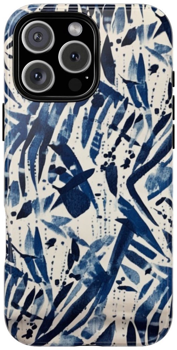 Blauw Abstract Penseelstrepenpatroon – Telefoonhoesje Geschikt voor iPhone 16 Pro Max