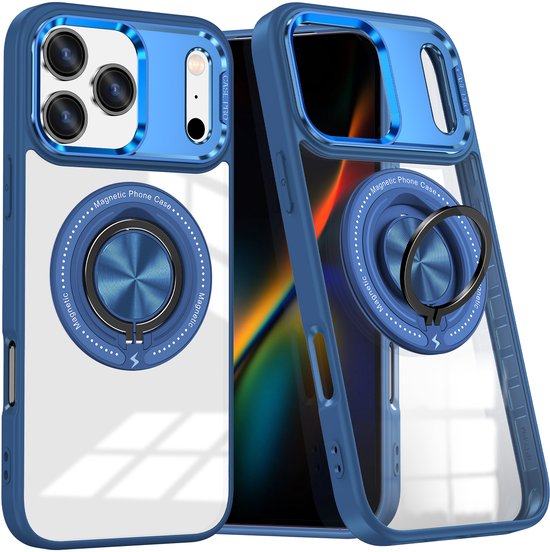Samsung Galaxy A55 Hoesje met Camera Slider en Kickstand Ring Blauw