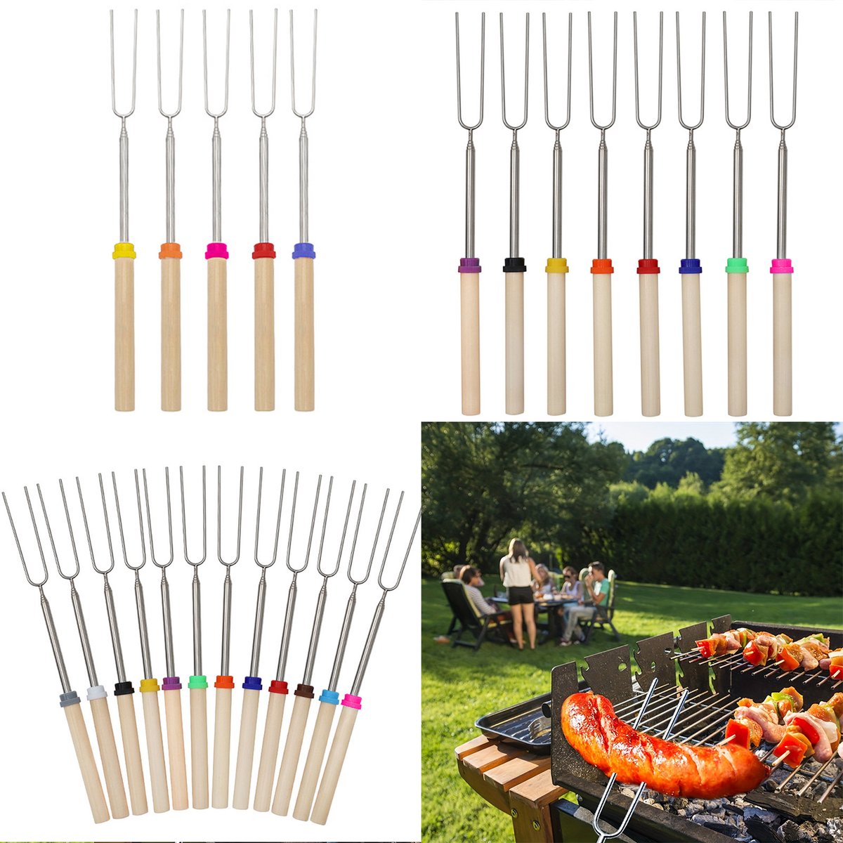 8 Marshmallow Roosterstokjes Intrekbare Vork BBQ Kampvuur Kinderplezier BBQ