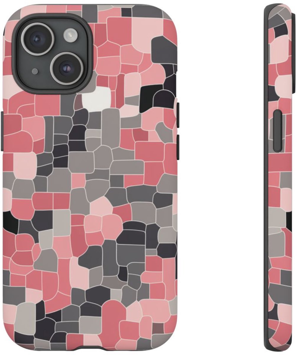 Abstract Roze en Grijs Geometrisch Patroon – Telefoonhoesje Geschikt voor iPhone 15