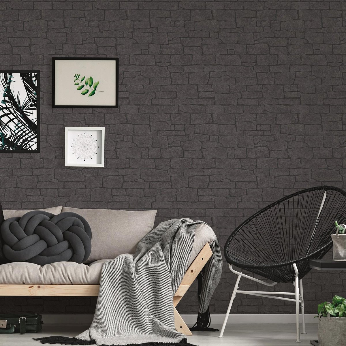 Steen & Baksteen behang zwart / antraciet 10091-15 | Online behang winkel