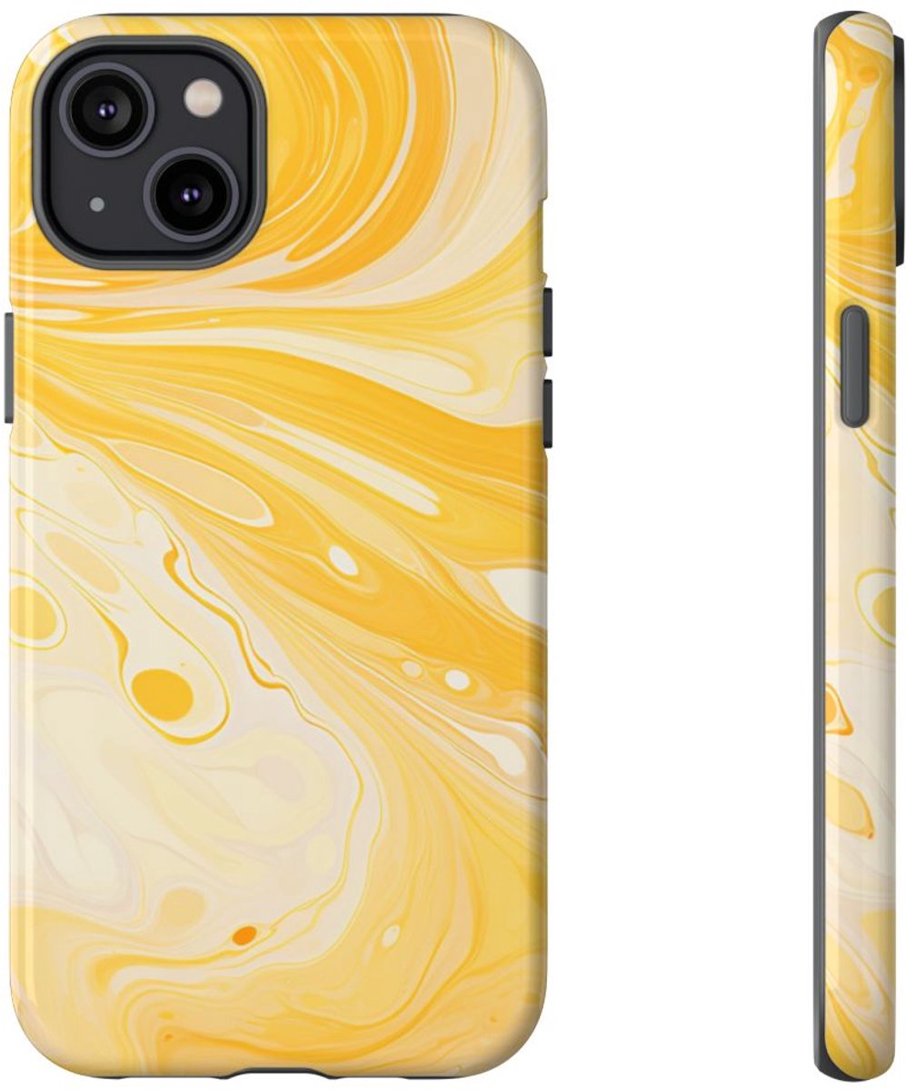 Goudgele Suminagashi Marmer Abstract – Telefoonhoesje Geschikt voor iPhone 14 Plus