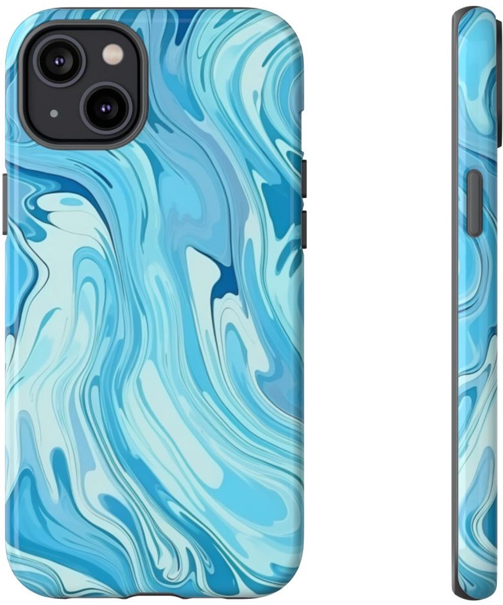 Blauw Suminagashi Marmer Abstract – Telefoonhoesje Geschikt voor iPhone 14 Plus