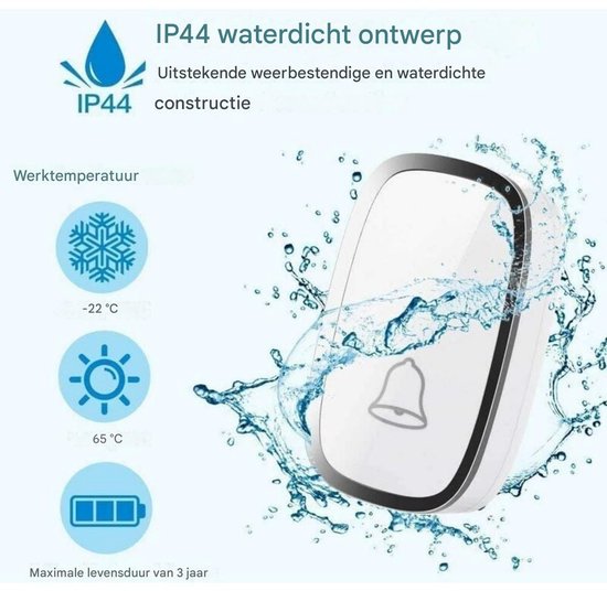 EXCITAT Draadloze deurbel - Deurbel - Geschikt voor huisbel, tuinbel - Draadloze waterdichte draadloze buitendeurbelset — afbeelding 4