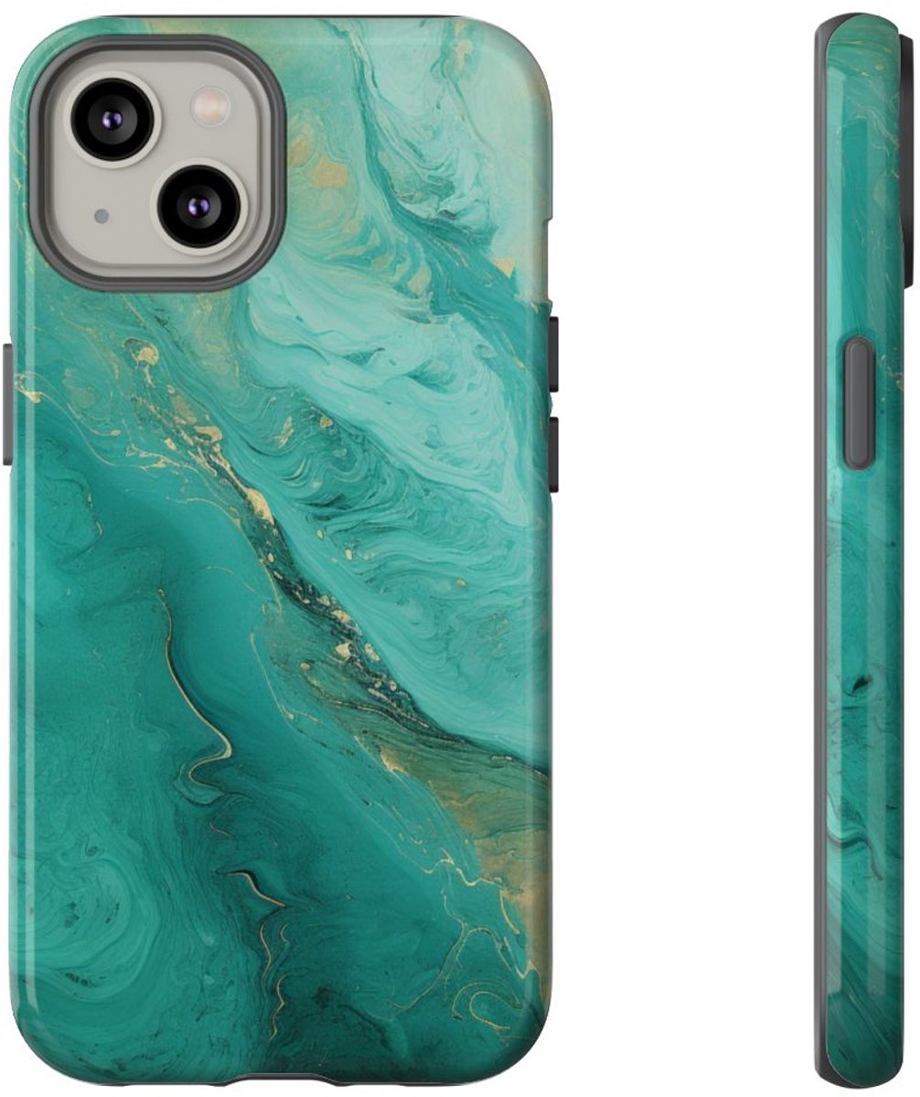 Turquoise Abstracte Vloeibare Kunst – Telefoonhoesje Geschikt voor iPhone 14