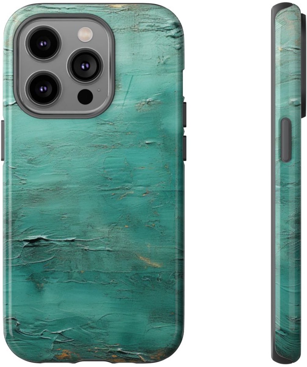 Getextureerde Turquoise Abstracte Kunst – Telefoonhoesje Geschikt voor iPhone 14 Pro