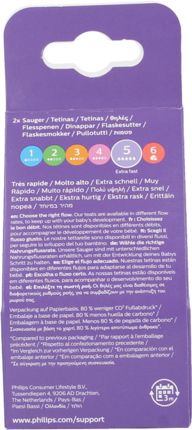 Philips Avent Natuurlijke Zuigreflex – Snelheid 5, 6+ maanden, 2 stuks - SCY965/02 - Flesspenen