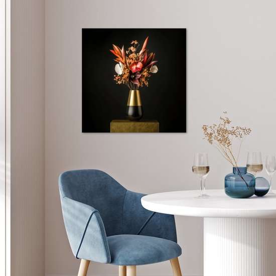Affiche 50x50 cm - Exotique - Bouquet - Vase - Goud - Posters - Décoration chambre - Décoration murale salon - Décoration murale chambre