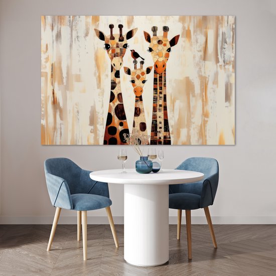 Poster 180x120 cm - Giraffen - Cartoon - Crème - Posters - Kamer decoratie - Wanddecoratie woonkamer - Muurdecoratie slaapkamer XXL